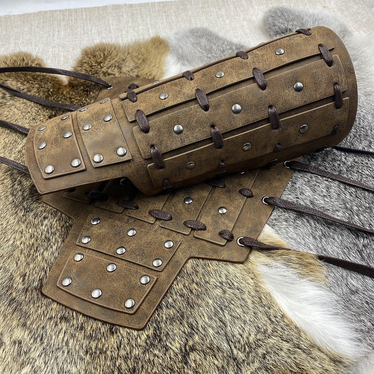 HiiFeuer Medieval Studded Faux Leather Bracers, Vintage Mercenary Arm Guards, Knight Archer Gauntlets for Ren Faire