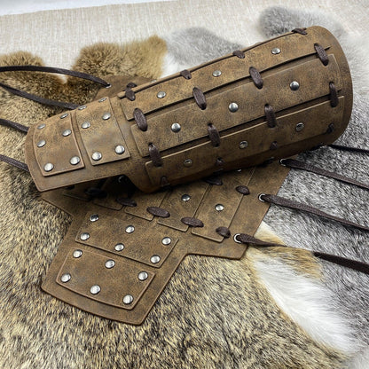 HiiFeuer Medieval Studded Faux Leather Bracers, Vintage Mercenary Arm Guards, Knight Archer Gauntlets for Ren Faire