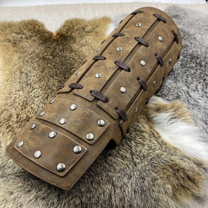 HiiFeuer Medieval Studded Faux Leather Bracers, Vintage Mercenary Arm Guards, Knight Archer Gauntlets for Ren Faire