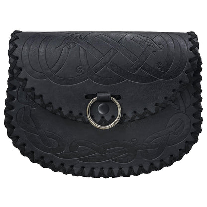 HiiFeuer Viking Embossed Belt Bag, Vintage Medieval Faux Leather Side Pack, Middle Ages Portable Belt Pouch For LARP Ren Faire