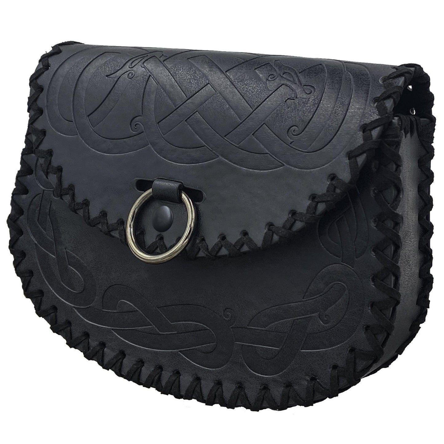 HiiFeuer Viking Embossed Belt Bag, Vintage Medieval Faux Leather Side Pack, Middle Ages Portable Belt Pouch For LARP Ren Faire