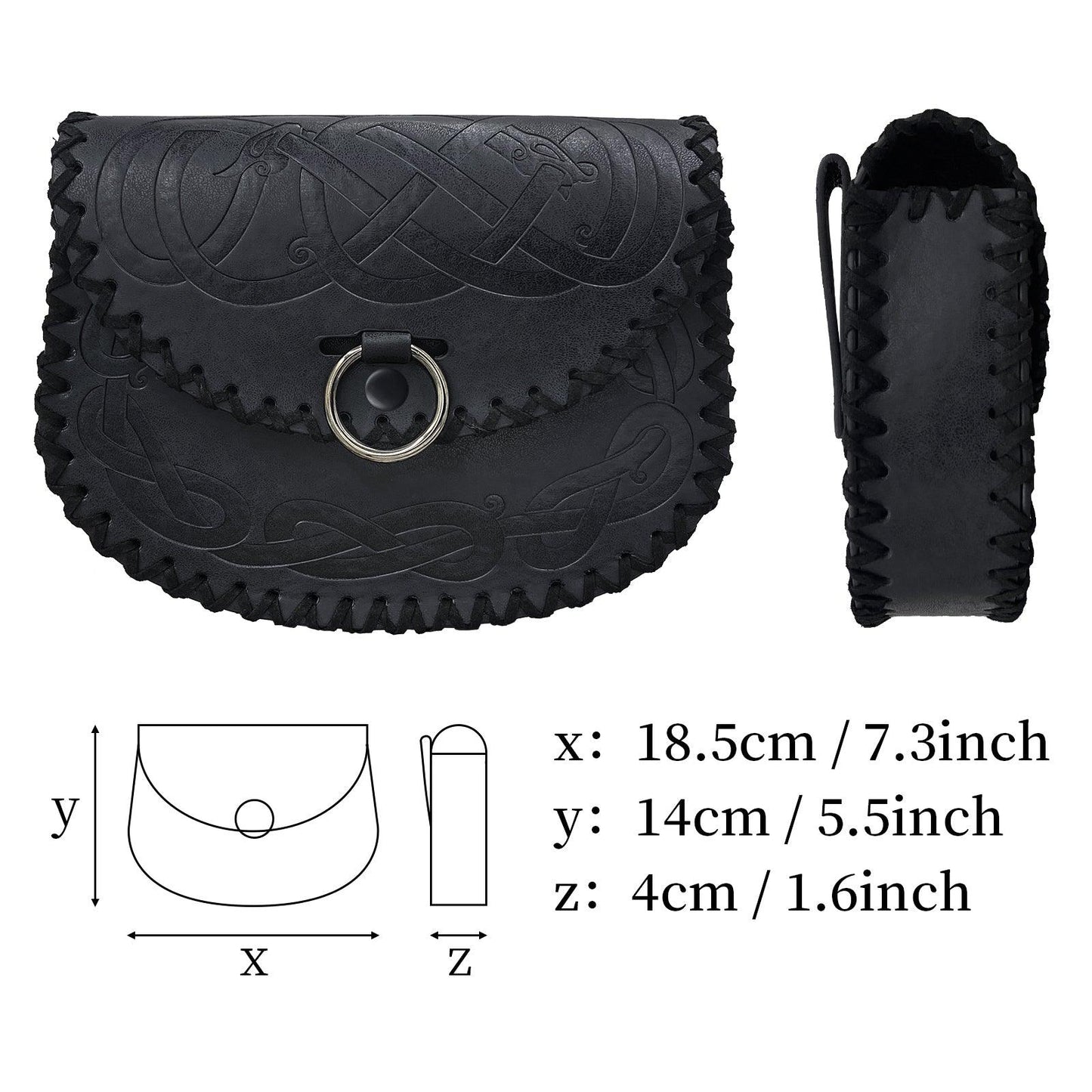 HiiFeuer Viking Embossed Belt Bag, Vintage Medieval Faux Leather Side Pack, Middle Ages Portable Belt Pouch For LARP Ren Faire