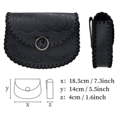 HiiFeuer Viking Embossed Belt Bag, Vintage Medieval Faux Leather Side Pack, Middle Ages Portable Belt Pouch For LARP Ren Faire