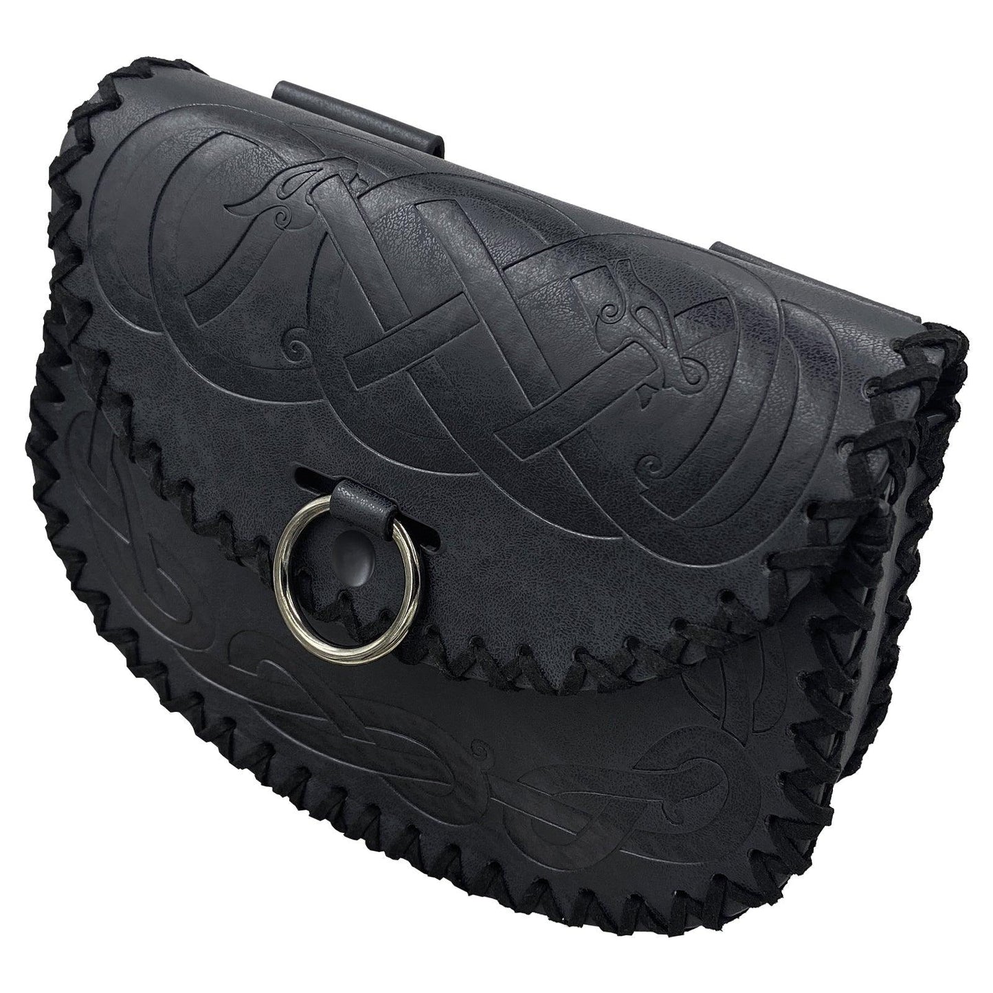 HiiFeuer Viking Embossed Belt Bag, Vintage Medieval Faux Leather Side Pack, Middle Ages Portable Belt Pouch For LARP Ren Faire