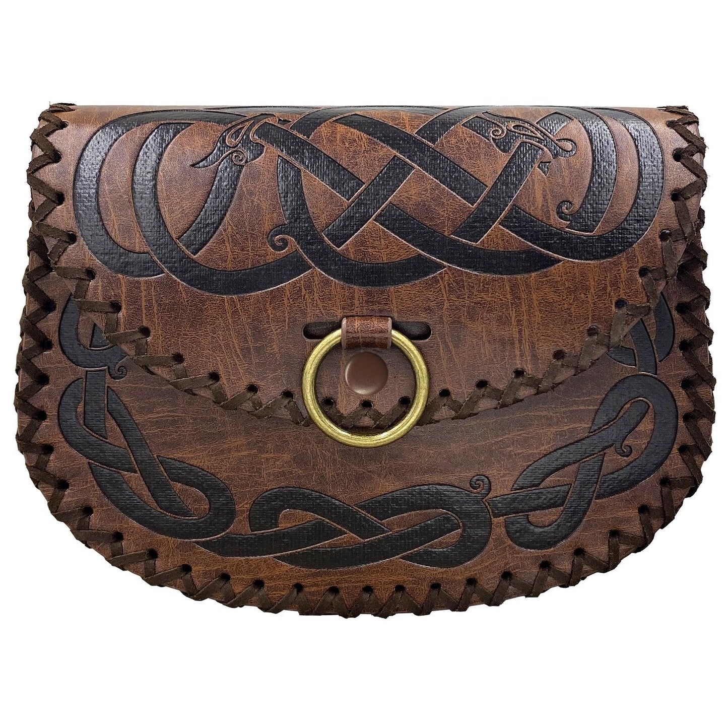 HiiFeuer Viking Embossed Belt Bag, Vintage Medieval Faux Leather Side Pack, Middle Ages Portable Belt Pouch For LARP Ren Faire