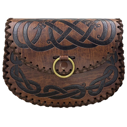 HiiFeuer Viking Embossed Belt Bag, Vintage Medieval Faux Leather Side Pack, Middle Ages Portable Belt Pouch For LARP Ren Faire