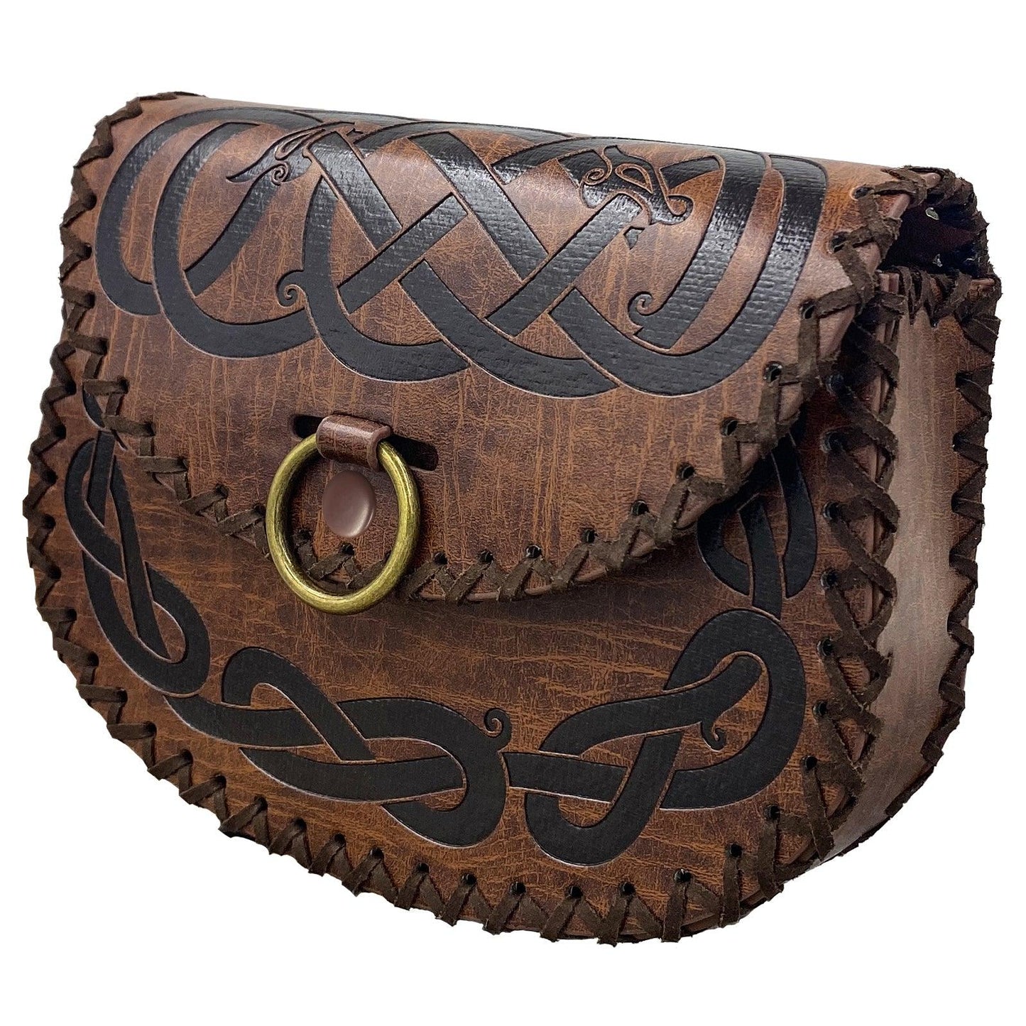 HiiFeuer Viking Embossed Belt Bag, Vintage Medieval Faux Leather Side Pack, Middle Ages Portable Belt Pouch For LARP Ren Faire