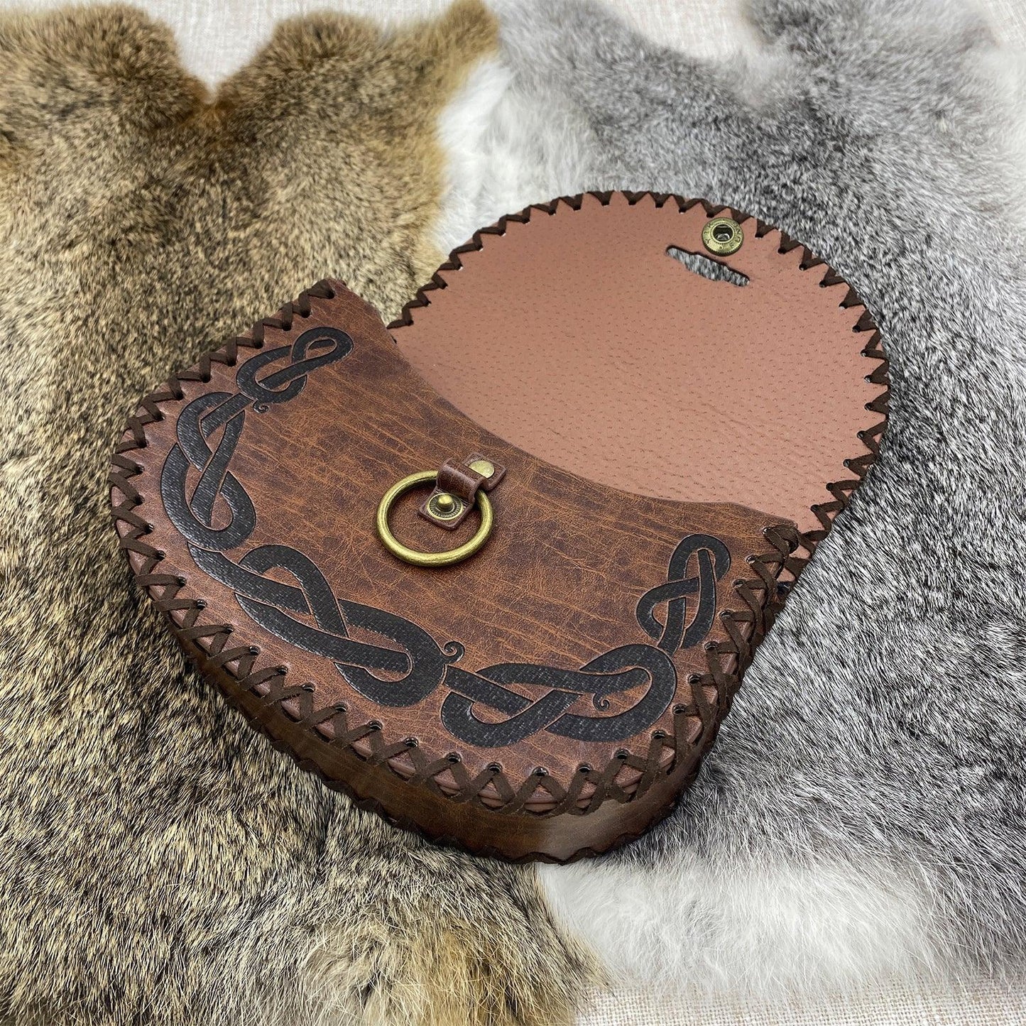 HiiFeuer Viking Embossed Belt Bag, Vintage Medieval Faux Leather Side Pack, Middle Ages Portable Belt Pouch For LARP Ren Faire