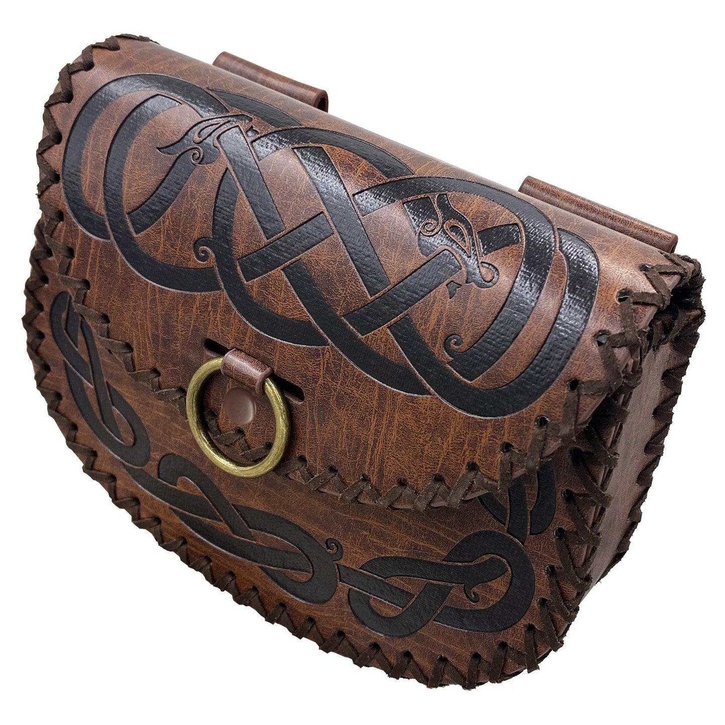 HiiFeuer Viking Embossed Belt Bag, Vintage Medieval Faux Leather Side Pack, Middle Ages Portable Belt Pouch For LARP Ren Faire