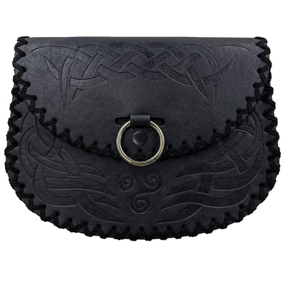 HiiFeuer Viking Embossed Belt Bag, Vintage Medieval Faux Leather Side Pack, Middle Ages Portable Belt Pouch For LARP Ren Faire