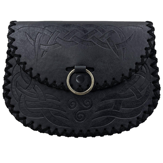 HiiFeuer Viking Embossed Belt Bag, Vintage Medieval Faux Leather Side Pack, Middle Ages Portable Belt Pouch For LARP Ren Faire