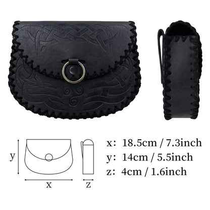 HiiFeuer Viking Embossed Belt Bag, Vintage Medieval Faux Leather Side Pack, Middle Ages Portable Belt Pouch For LARP Ren Faire