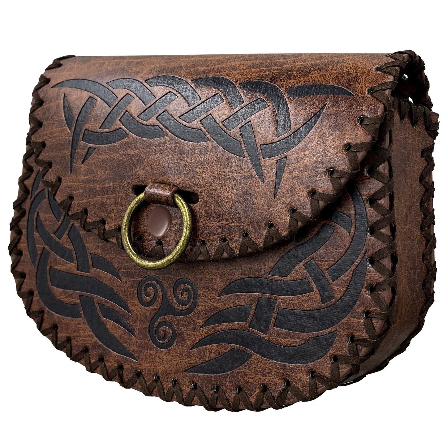 HiiFeuer Viking Embossed Belt Bag, Vintage Medieval Faux Leather Side Pack, Middle Ages Portable Belt Pouch For LARP Ren Faire