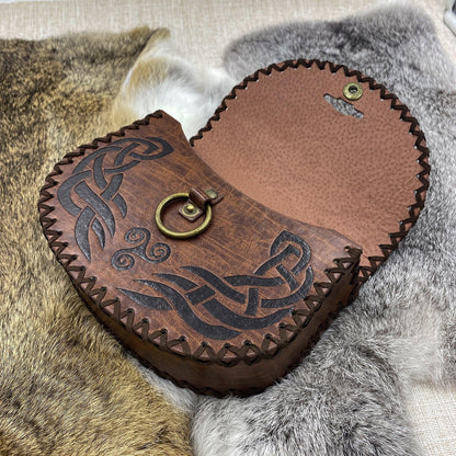 HiiFeuer Viking Embossed Belt Bag, Vintage Medieval Faux Leather Side Pack, Middle Ages Portable Belt Pouch For LARP Ren Faire