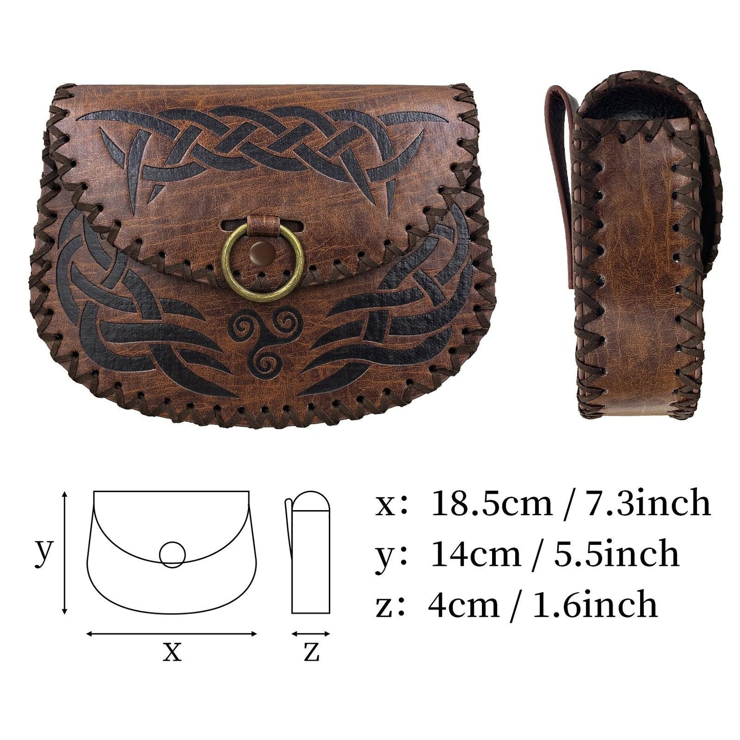 HiiFeuer Viking Embossed Belt Bag, Vintage Medieval Faux Leather Side Pack, Middle Ages Portable Belt Pouch For LARP Ren Faire