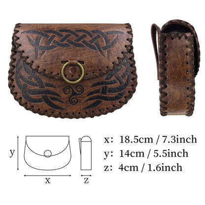 HiiFeuer Viking Embossed Belt Bag, Vintage Medieval Faux Leather Side Pack, Middle Ages Portable Belt Pouch For LARP Ren Faire