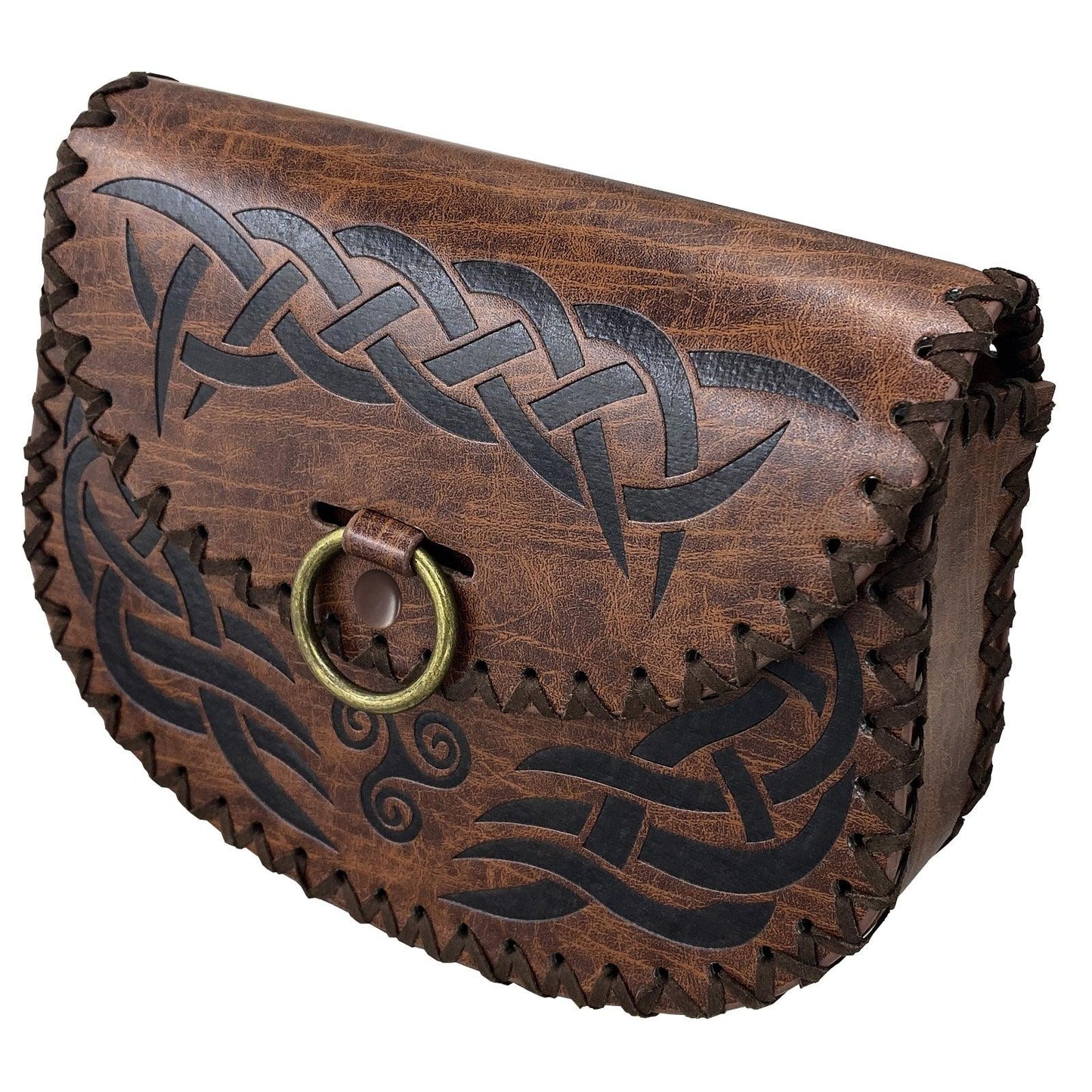 HiiFeuer Viking Embossed Belt Bag, Vintage Medieval Faux Leather Side Pack, Middle Ages Portable Belt Pouch For LARP Ren Faire
