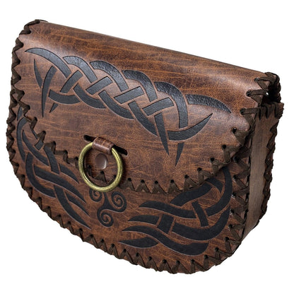HiiFeuer Viking Embossed Belt Bag, Vintage Medieval Faux Leather Side Pack, Middle Ages Portable Belt Pouch For LARP Ren Faire