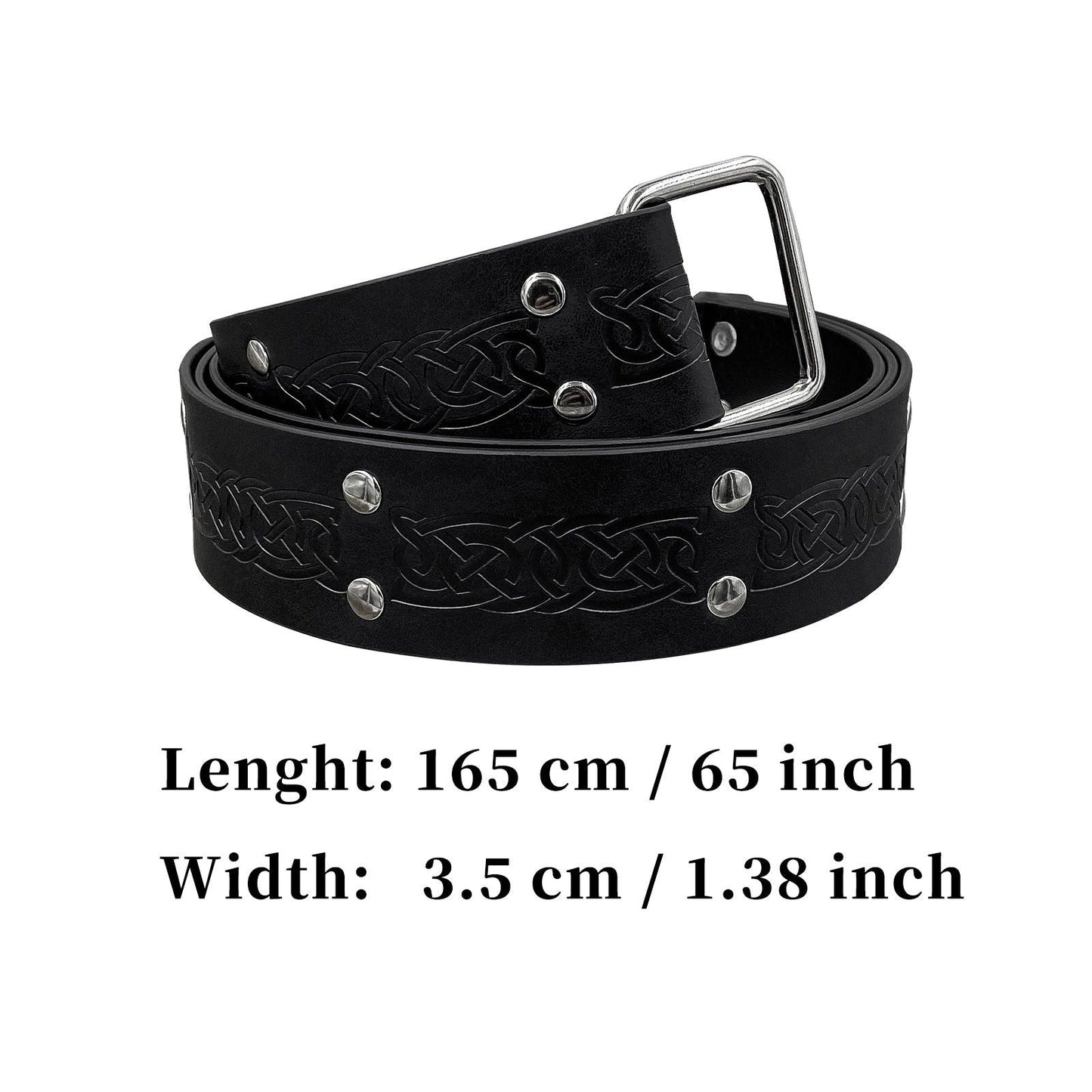 HiiFeuer Medieval Embossed Square Buckle Belt,Retro Middle Ages Faux Leather Mercenary Knight Belt,for LARP Ren Faire