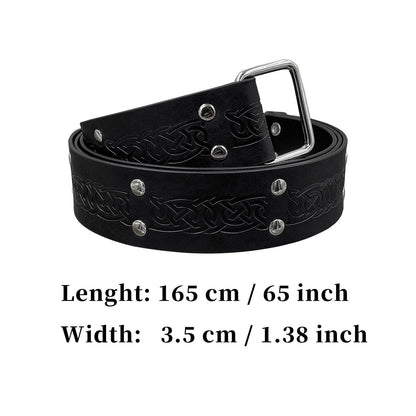 HiiFeuer Medieval Embossed Square Buckle Belt,Retro Middle Ages Faux Leather Mercenary Knight Belt,for LARP Ren Faire