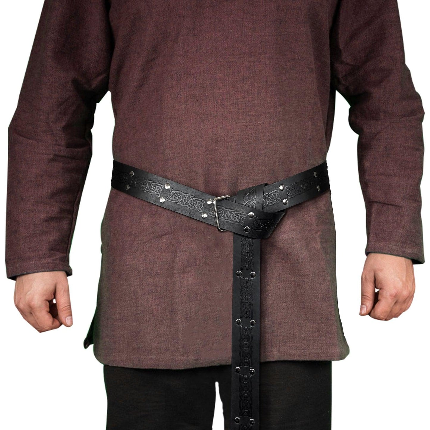 HiiFeuer Medieval Embossed Square Buckle Belt,Retro Middle Ages Faux Leather Mercenary Knight Belt,for LARP Ren Faire
