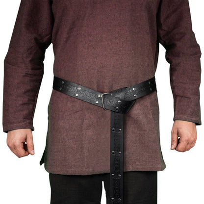 HiiFeuer Medieval Embossed Square Buckle Belt,Retro Middle Ages Faux Leather Mercenary Knight Belt,for LARP Ren Faire