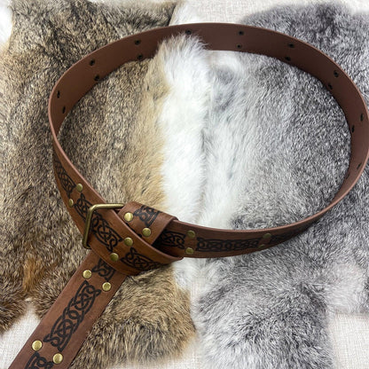 HiiFeuer Medieval Embossed Square Buckle Belt,Retro Middle Ages Faux Leather Mercenary Knight Belt,for LARP Ren Faire