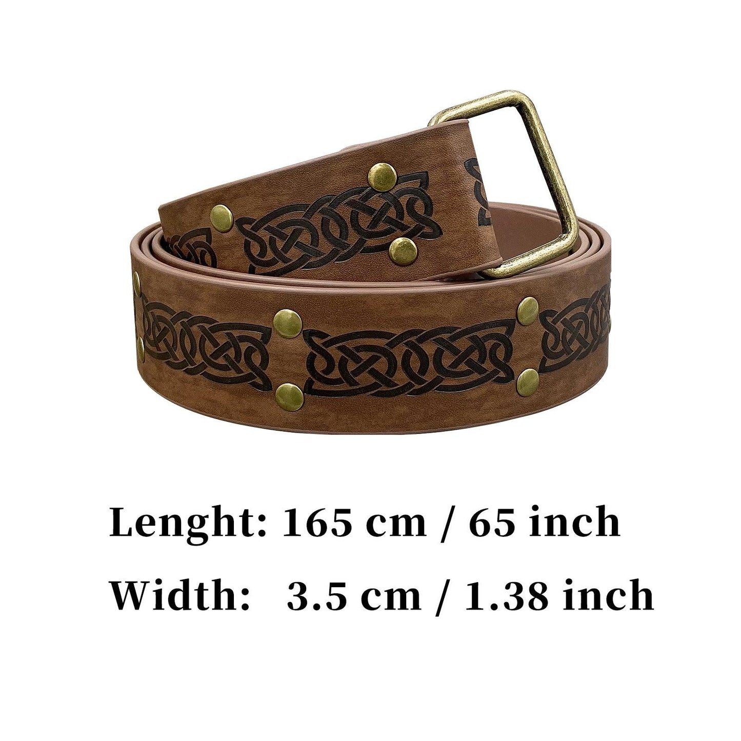 HiiFeuer Medieval Embossed Square Buckle Belt,Retro Middle Ages Faux Leather Mercenary Knight Belt,for LARP Ren Faire