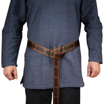 HiiFeuer Medieval Embossed Square Buckle Belt,Retro Middle Ages Faux Leather Mercenary Knight Belt,for LARP Ren Faire