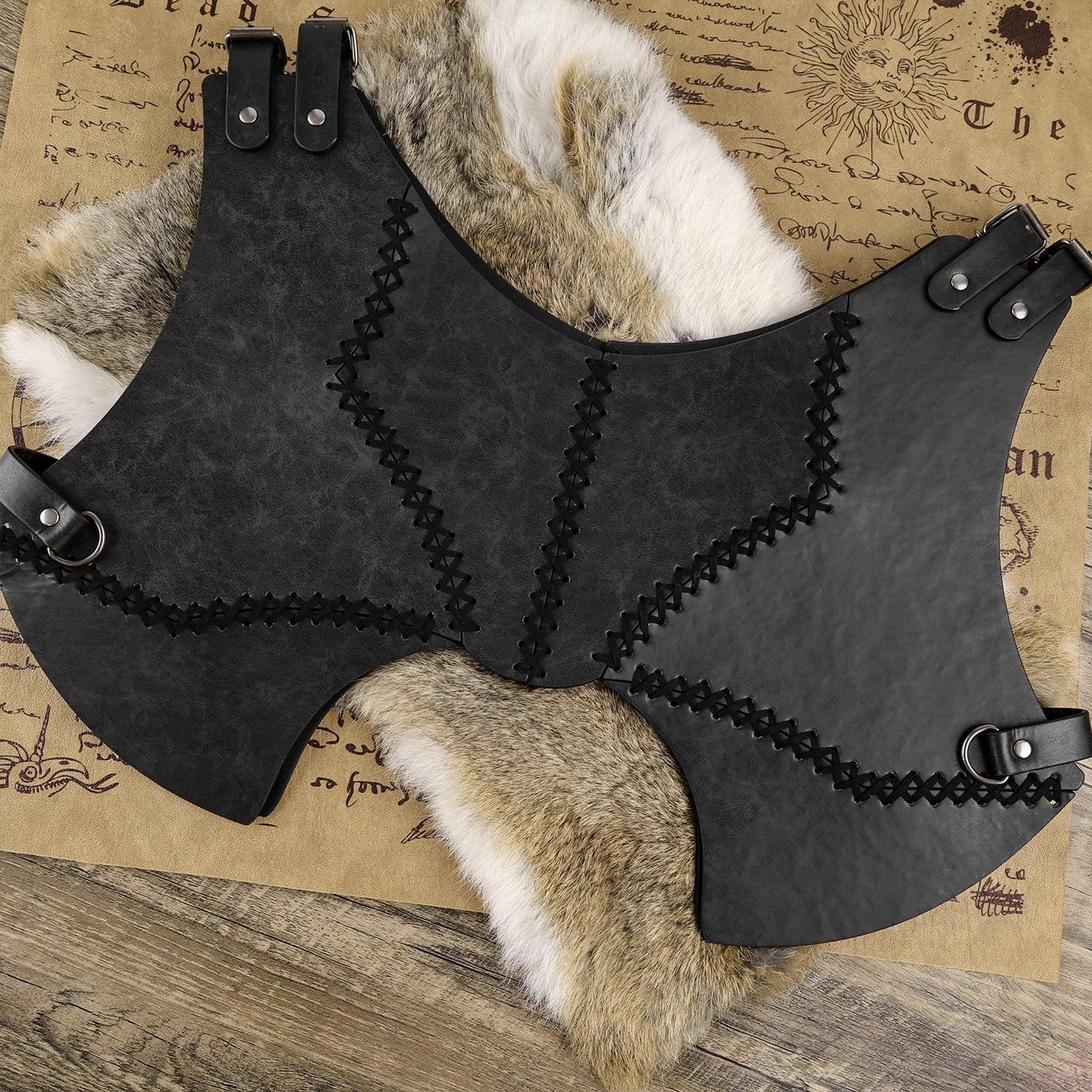 HiiFeuer Medieval Faux Leather Chest Armor, Retro Mercenary Knight Archer Body Armor, Adjustable Vest Armor for Ren Faire