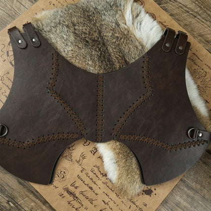 HiiFeuer Medieval Faux Leather Chest Armor, Retro Mercenary Knight Archer Body Armor, Adjustable Vest Armor for Ren Faire