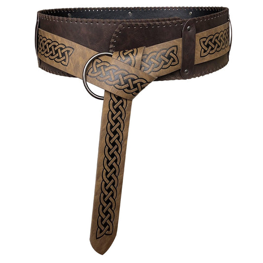 HiiFeuer Viking Embossed Wide Belt, Retro Medieval Faux Leather Mercenary Knight Belt, for LARP Ren Faire