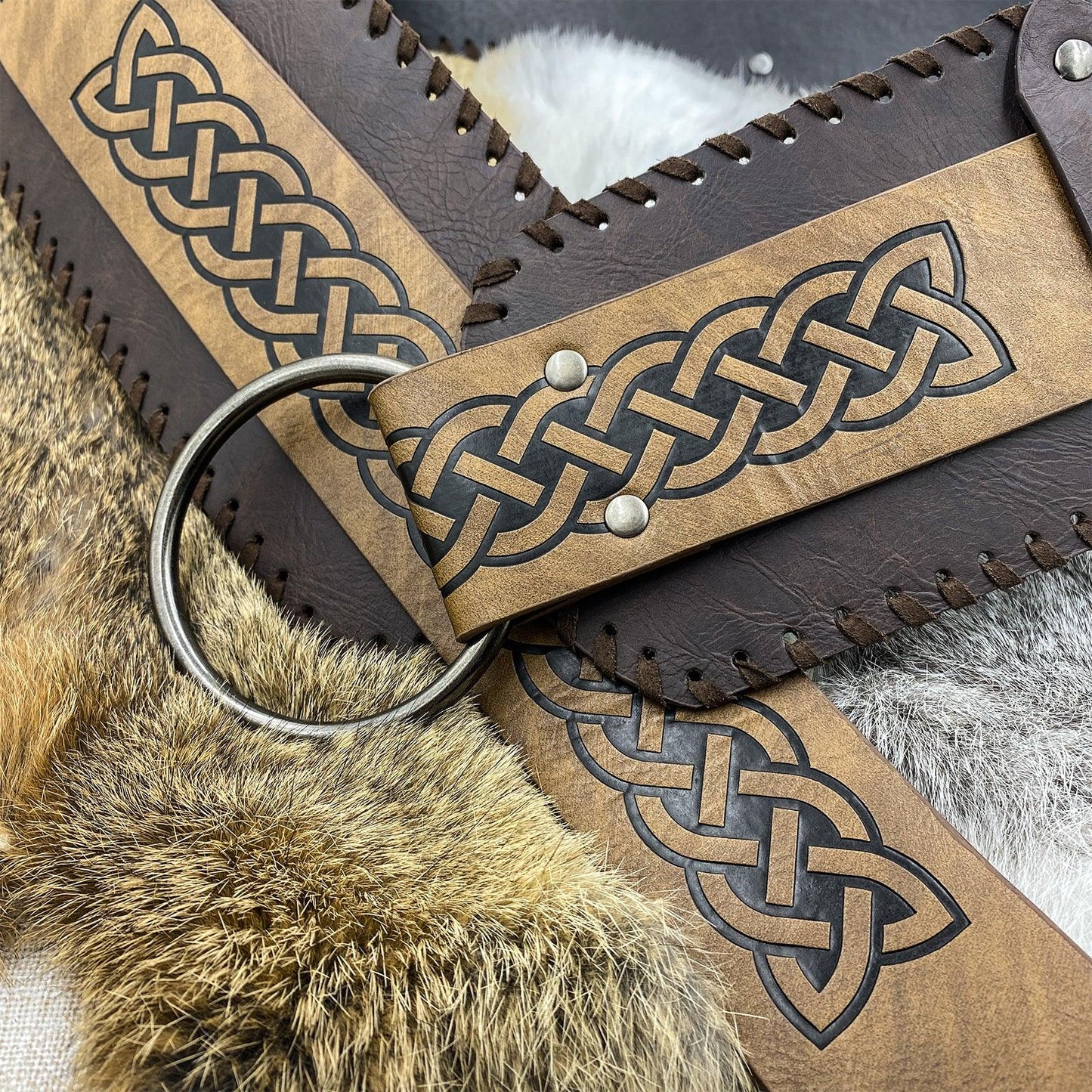 HiiFeuer Viking Embossed Wide Belt, Retro Medieval Faux Leather Mercenary Knight Belt, for LARP Ren Faire