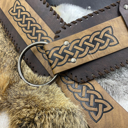 HiiFeuer Viking Embossed Wide Belt, Retro Medieval Faux Leather Mercenary Knight Belt, for LARP Ren Faire