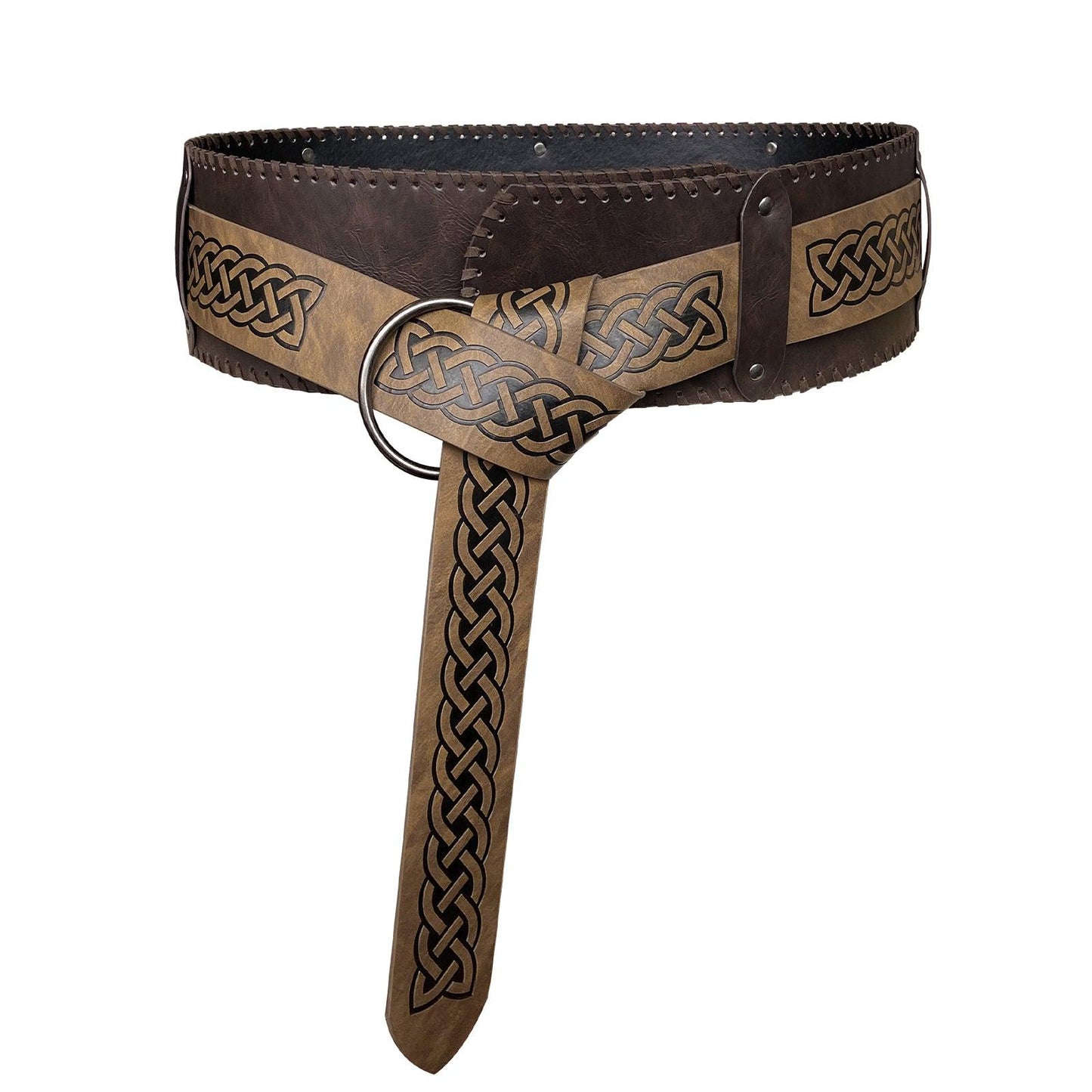 HiiFeuer Viking Embossed Wide Belt, Retro Medieval Faux Leather Mercenary Knight Belt, for LARP Ren Faire