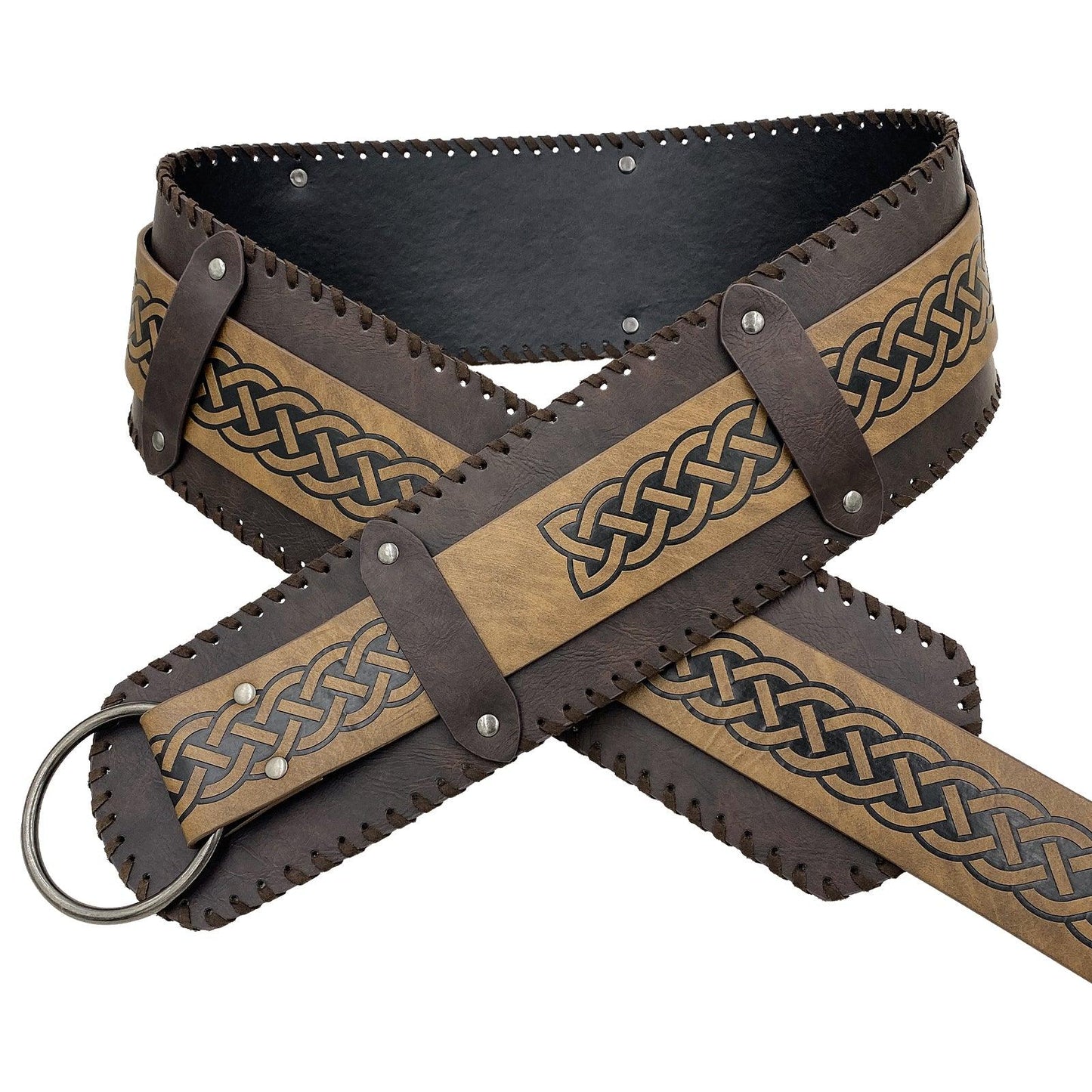HiiFeuer Viking Embossed Wide Belt, Retro Medieval Faux Leather Mercenary Knight Belt, for LARP Ren Faire