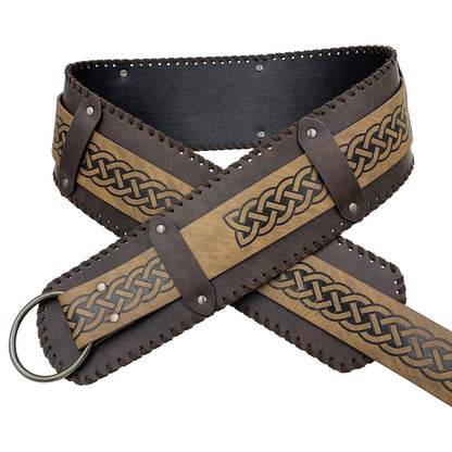 HiiFeuer Viking Embossed Wide Belt, Retro Medieval Faux Leather Mercenary Knight Belt, for LARP Ren Faire