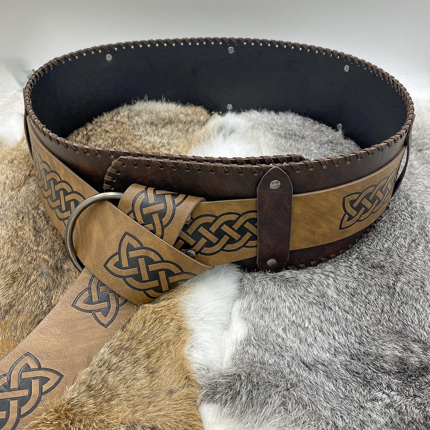 HiiFeuer Viking Embossed Wide Belt, Retro Medieval Faux Leather Mercenary Knight Belt, for LARP Ren Faire