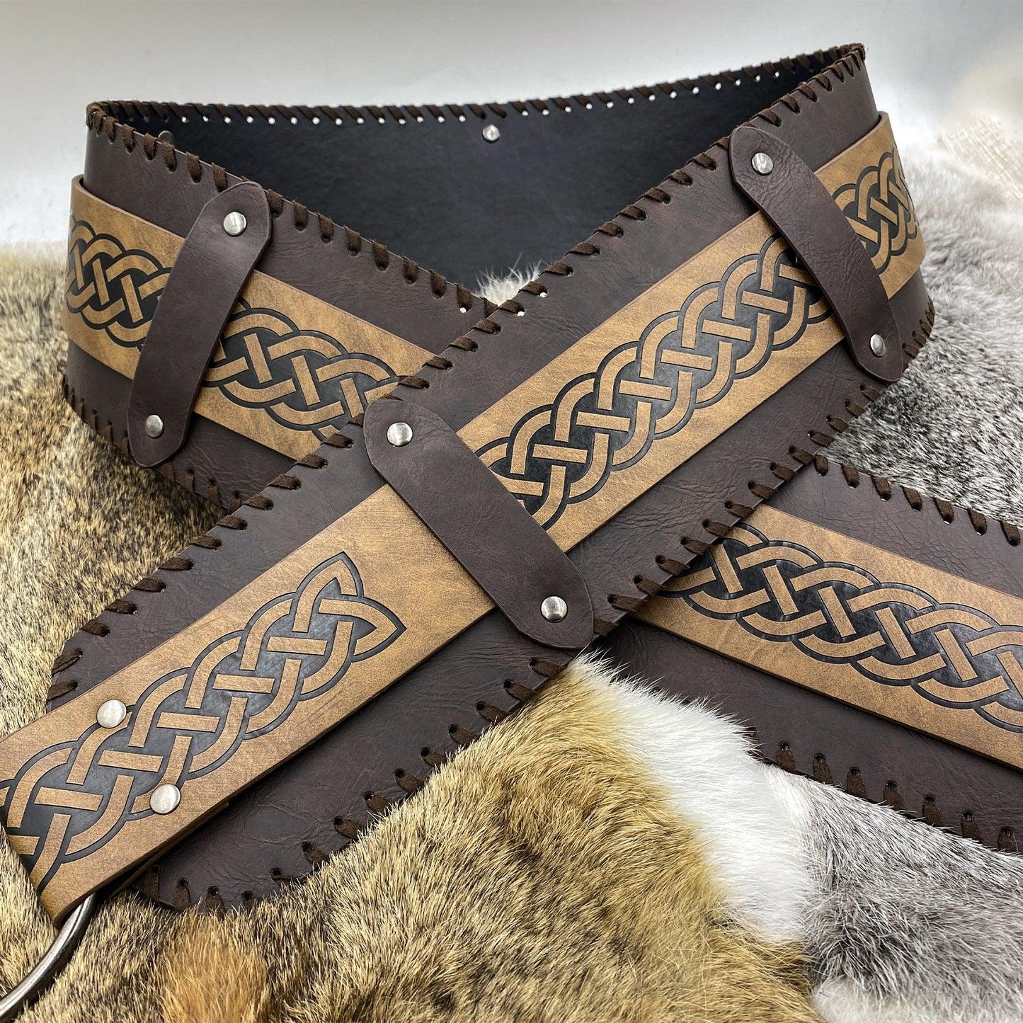 HiiFeuer Viking Embossed Wide Belt, Retro Medieval Faux Leather Mercenary Knight Belt, for LARP Ren Faire