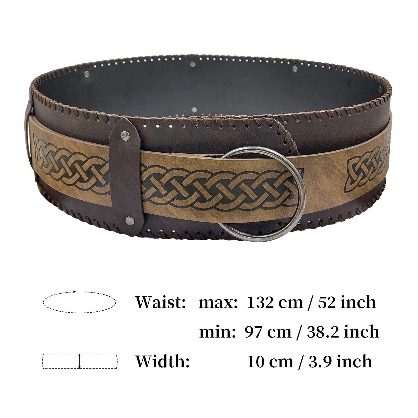 HiiFeuer Viking Embossed Wide Belt, Retro Medieval Faux Leather Mercenary Knight Belt, for LARP Ren Faire