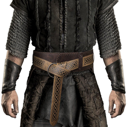 HiiFeuer Viking Embossed Wide Belt, Retro Medieval Faux Leather Mercenary Knight Belt, for LARP Ren Faire