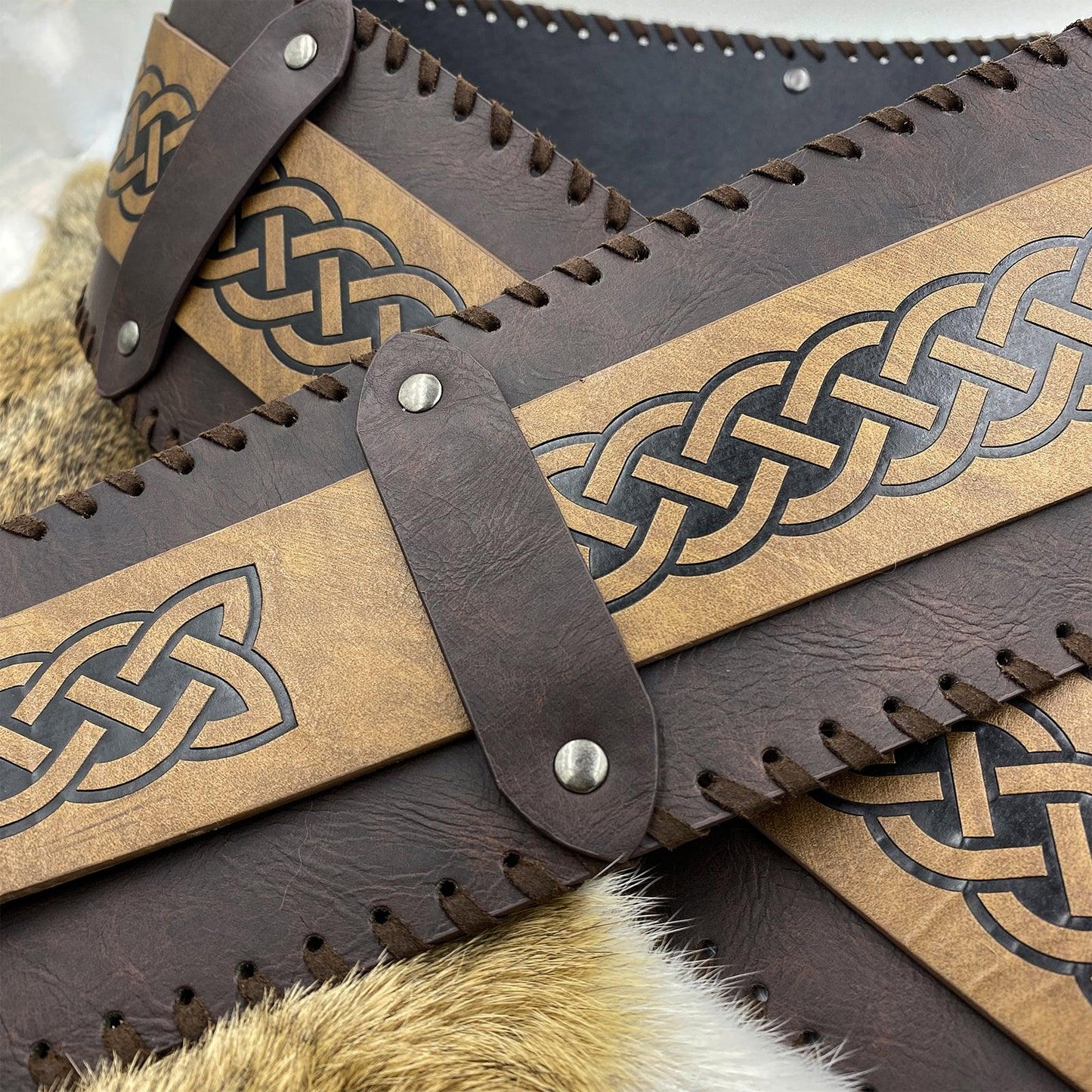 HiiFeuer Viking Embossed Wide Belt, Retro Medieval Faux Leather Mercenary Knight Belt, for LARP Ren Faire