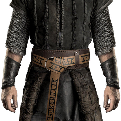 HiiFeuer Viking Embossed Wide Belt, Retro Medieval Faux Leather Mercenary Knight Belt, for LARP Ren Faire
