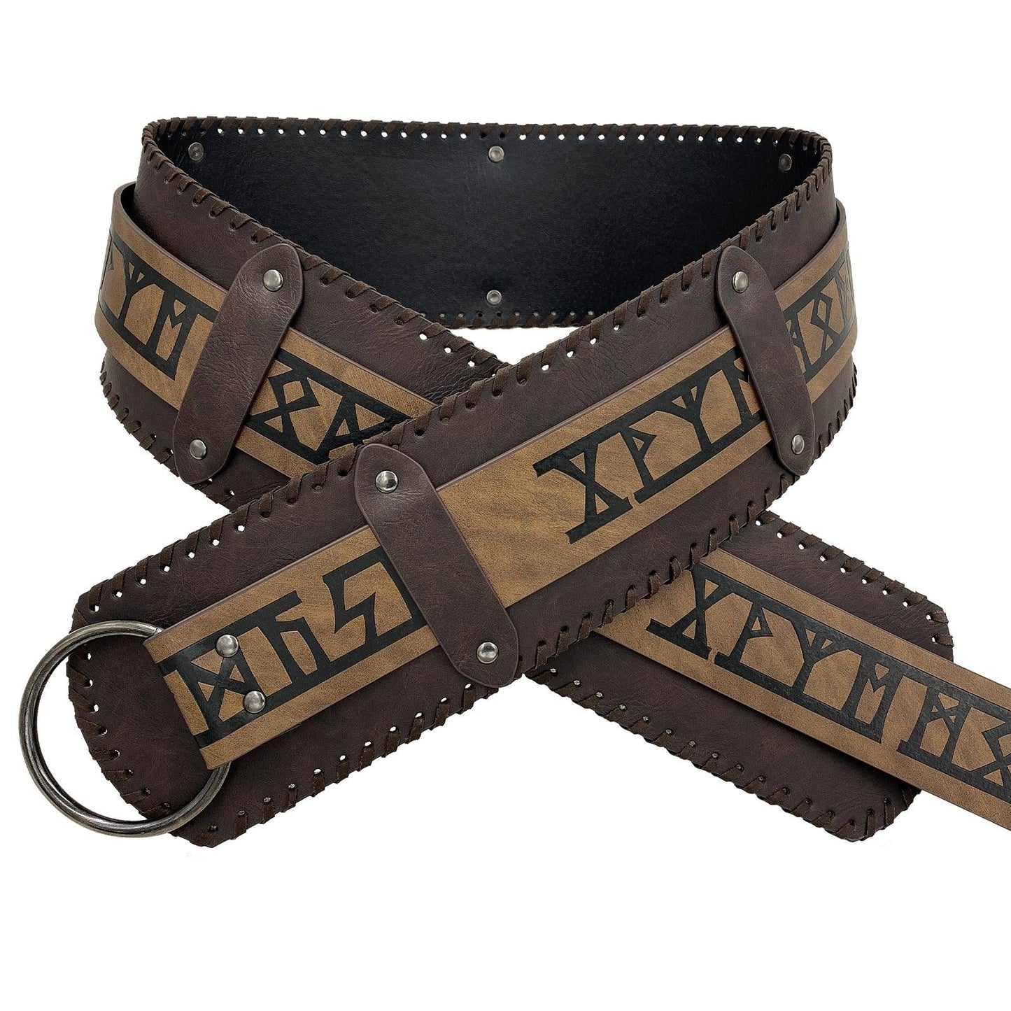 HiiFeuer Viking Embossed Wide Belt, Retro Medieval Faux Leather Mercenary Knight Belt, for LARP Ren Faire