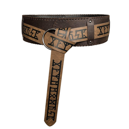 HiiFeuer Viking Embossed Wide Belt, Retro Medieval Faux Leather Mercenary Knight Belt, for LARP Ren Faire
