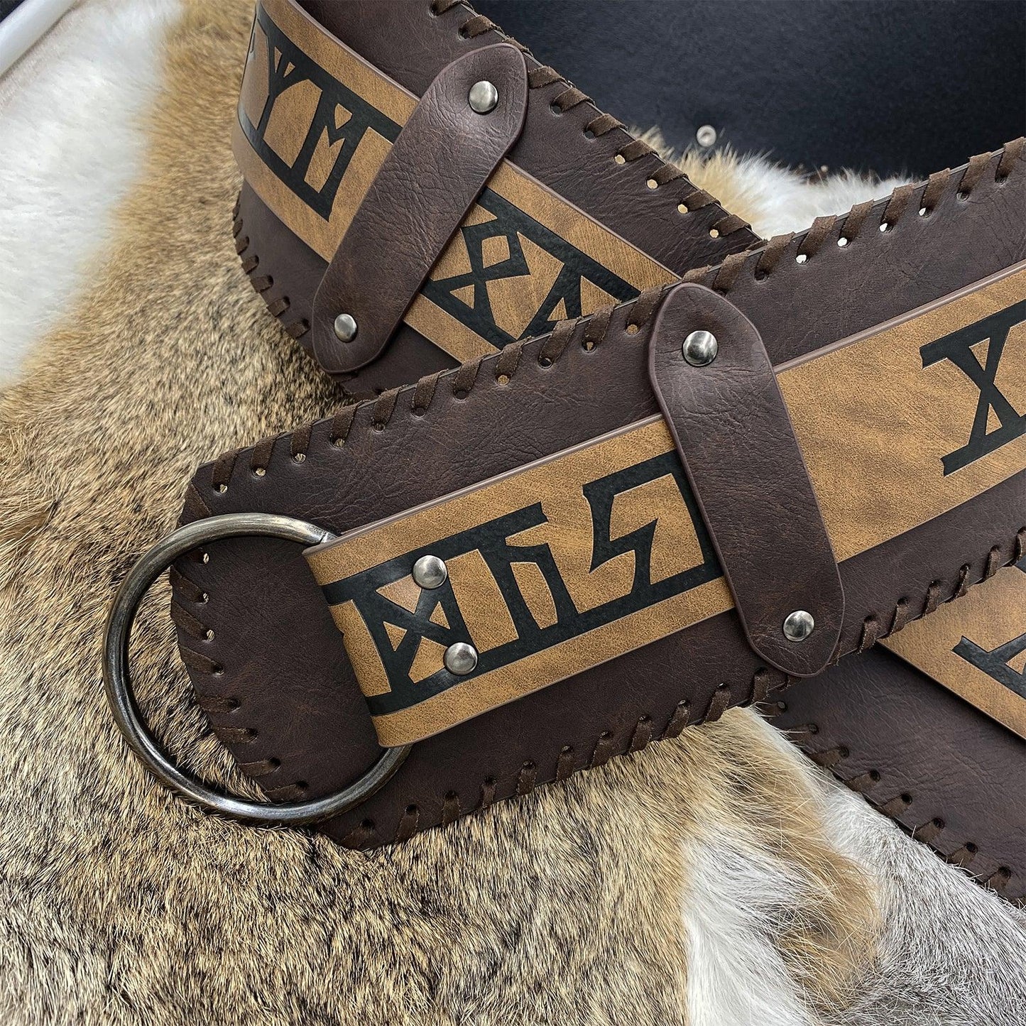 HiiFeuer Viking Embossed Wide Belt, Retro Medieval Faux Leather Mercenary Knight Belt, for LARP Ren Faire