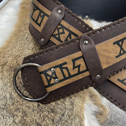 HiiFeuer Viking Embossed Wide Belt, Retro Medieval Faux Leather Mercenary Knight Belt, for LARP Ren Faire