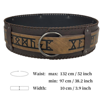 HiiFeuer Viking Embossed Wide Belt, Retro Medieval Faux Leather Mercenary Knight Belt, for LARP Ren Faire