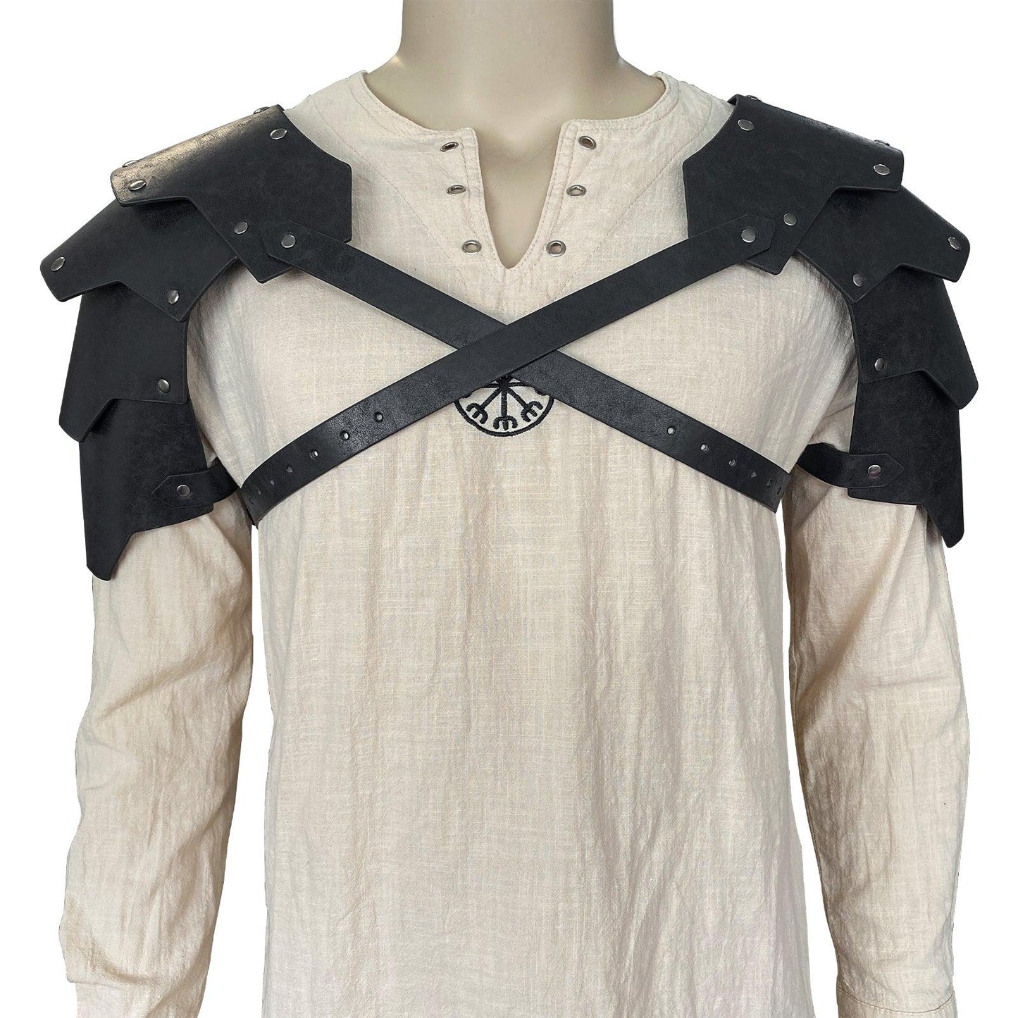 HiiFeuer Medieval Faux Leather Double Pauldron, Vintage Mercenary Knight Shoulder Armor for LARP/Cosplay Ren Faire