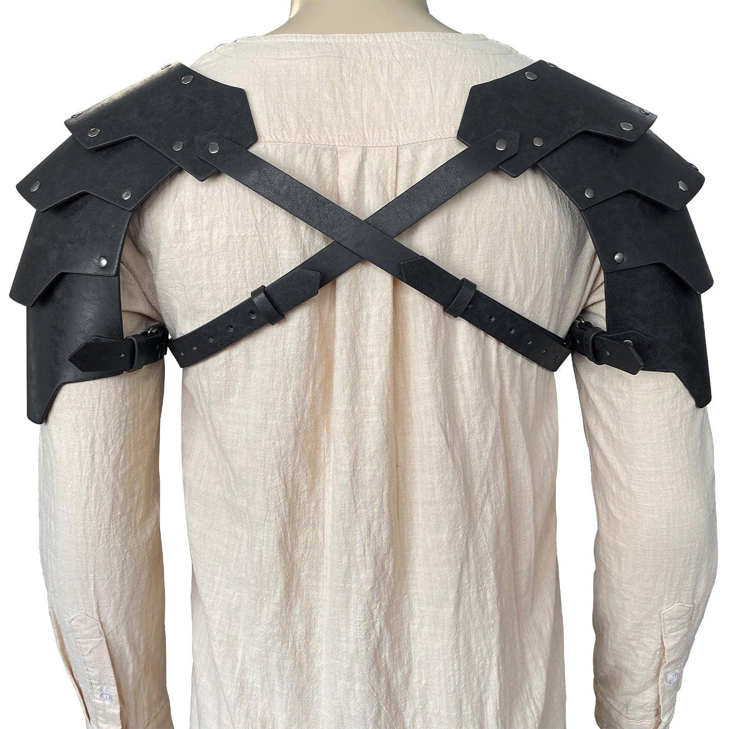 HiiFeuer Medieval Faux Leather Double Pauldron, Vintage Mercenary Knight Shoulder Armor for LARP/Cosplay Ren Faire